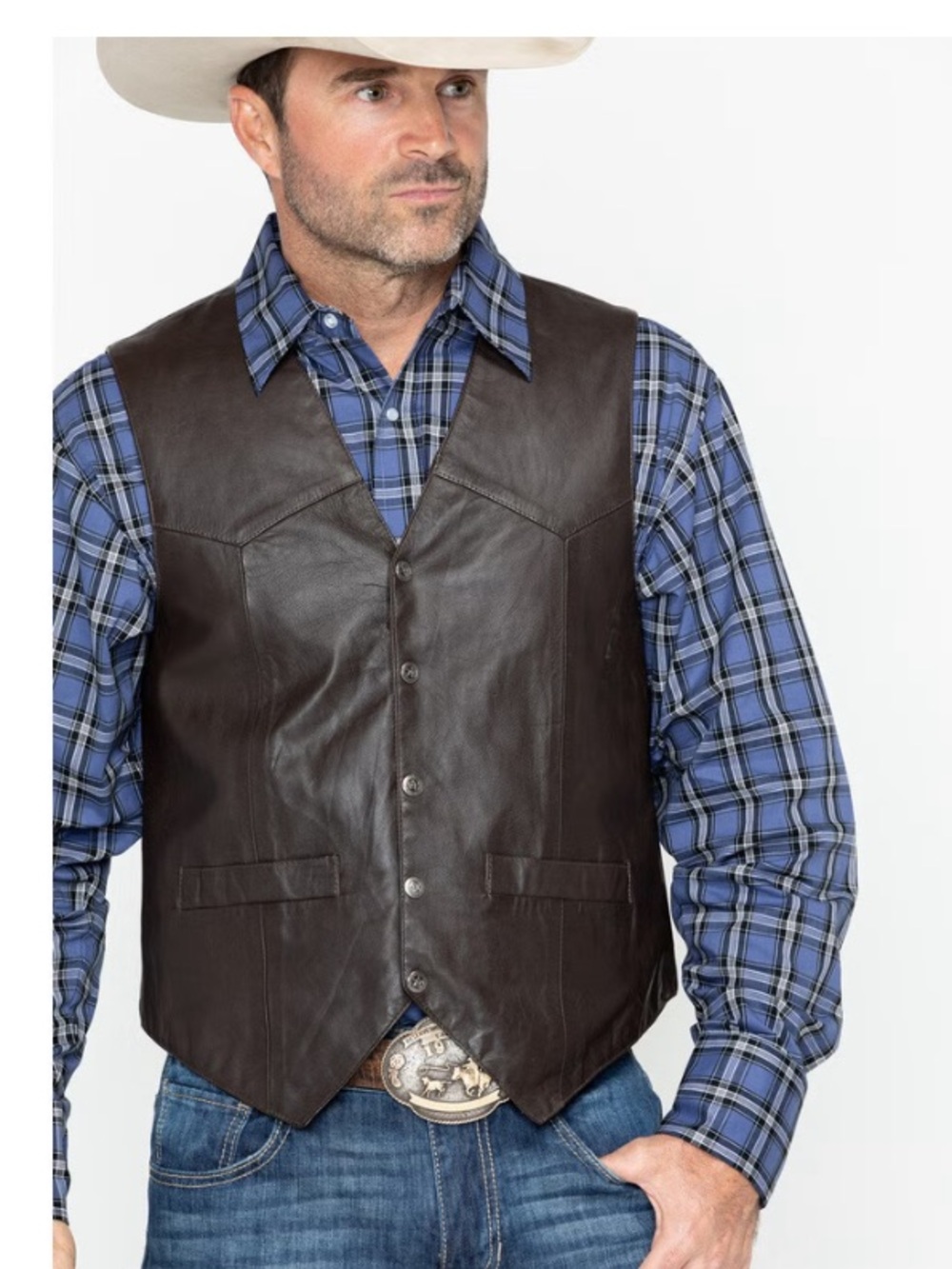 Classic Black Genuine Leather Snap-Front Vest Biker-core or Western Cowboy
